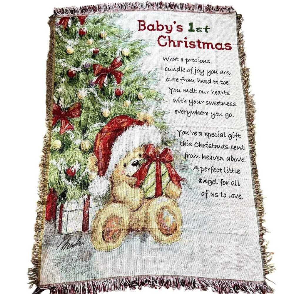 Babys 1st Christmas Throw Blanket 50 X 36 Collections Etc. Woven Teddy Bear